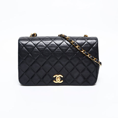 CHANEL No. 1 1989-1991 Lambskin Full Flap Matelasse Shoulder Bag black WS20446