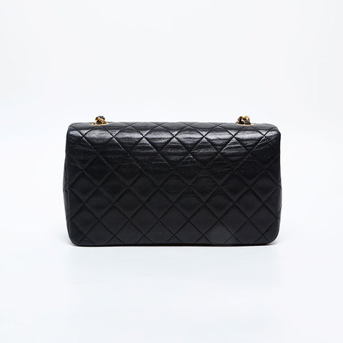 CHANEL No. 1 1989-1991 Lambskin Full Flap Matelasse Shoulder Bag black WS20446