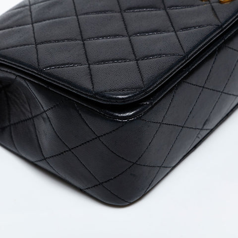 CHANEL No. 1 1989-1991 Lambskin Full Flap Matelasse Shoulder Bag black WS20446