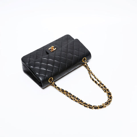 CHANEL No. 1 Lambskin Matelasse Double Flap 9.8" 1989-1991 Shoulder Bag black WS20447