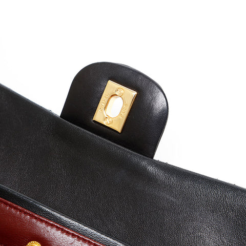 CHANEL No. 1 Lambskin Matelasse Double Flap 9.8" 1989-1991 Shoulder Bag black WS20447