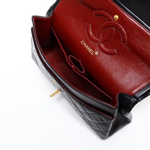 CHANEL No. 1 Lambskin Matelasse Double Flap 9.8" 1989-1991 Shoulder Bag black WS20447