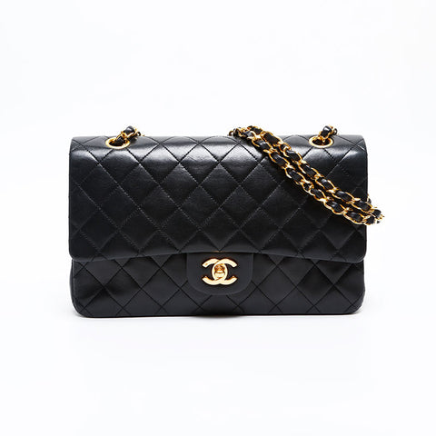 CHANEL No. 1 Lambskin Matelasse Double Flap 9.8" 1989-1991 Shoulder Bag black WS20447