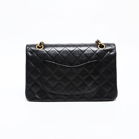 CHANEL No. 1 Lambskin Matelasse Double Flap 9.8" 1989-1991 Shoulder Bag black WS20447