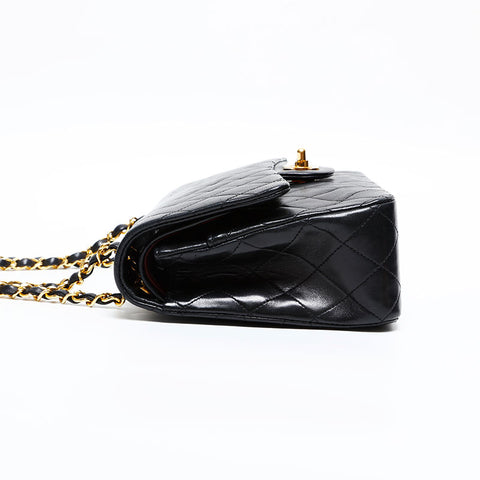CHANEL No. 1 Lambskin Matelasse Double Flap 9.8" 1989-1991 Shoulder Bag black WS20447