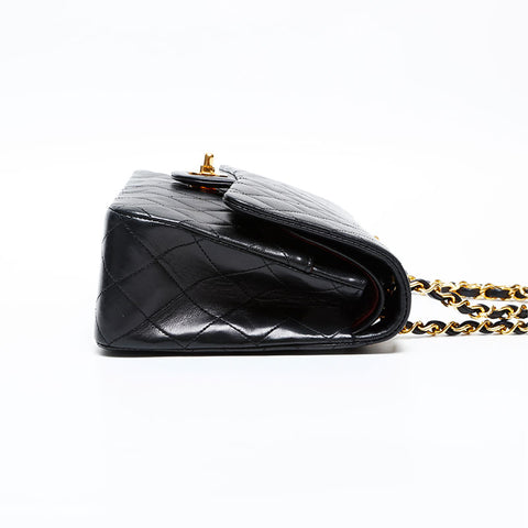 CHANEL No. 1 Lambskin Matelasse Double Flap 9.8" 1989-1991 Shoulder Bag black WS20447