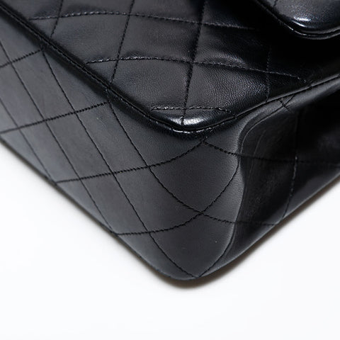 CHANEL No. 1 Lambskin Matelasse Double Flap 9.8" 1989-1991 Shoulder Bag black WS20447