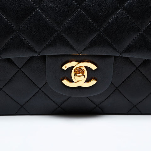 CHANEL No. 1 Lambskin Matelasse Double Flap 9.8" 1989-1991 Shoulder Bag black WS20447