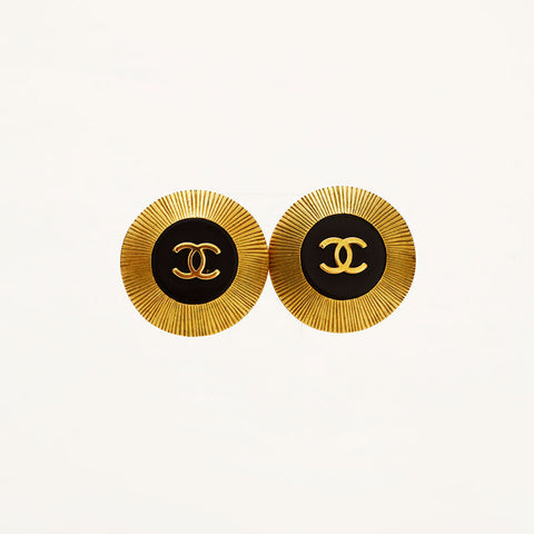 CHANEL 95C COCO Mark Round Earring black WS20448