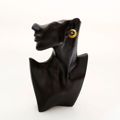 CHANEL 95C COCO Mark Round Earring black WS20448