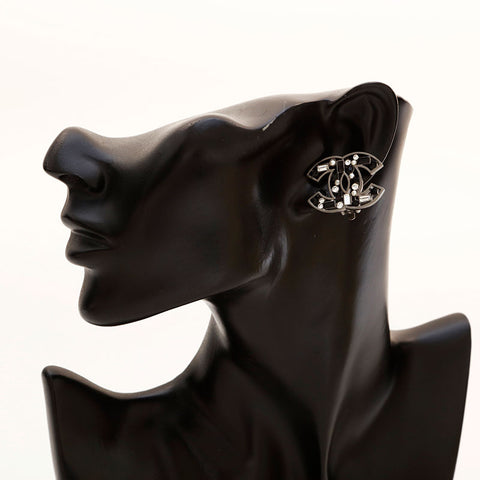 CHANEL 03A COCO Mark Rhinestone Earring black WS20452