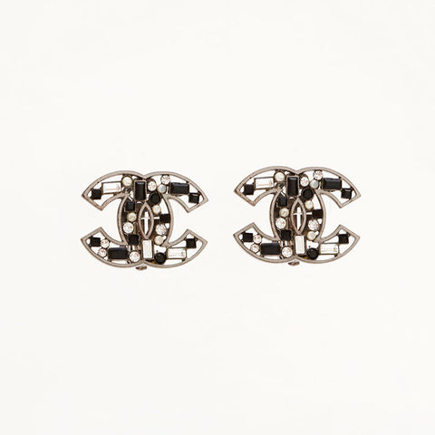 CHANEL 03A COCO Mark Rhinestone Earring black WS20452