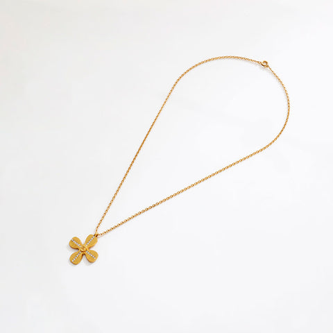 CHANEL COCO Mark Rhinestone Clover Necklace gold WS20459