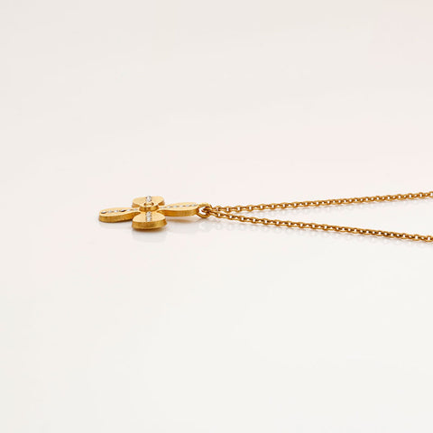 CHANEL COCO Mark Rhinestone Clover Necklace gold WS20459