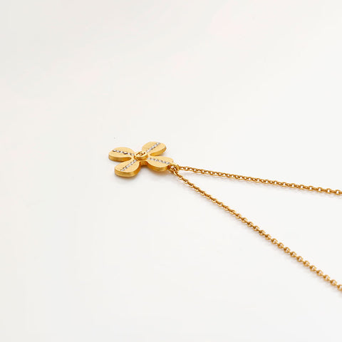 CHANEL COCO Mark Rhinestone Clover Necklace gold WS20459