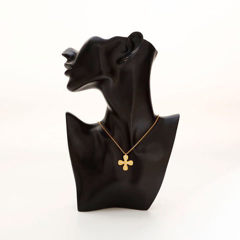 CHANEL COCO Mark Rhinestone Clover Necklace gold WS20459