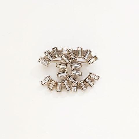 CHANEL COCO Mark rhinestone Brooch Silver WS20460