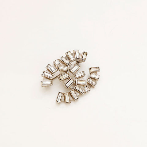 CHANEL COCO Mark rhinestone Brooch Silver WS20460