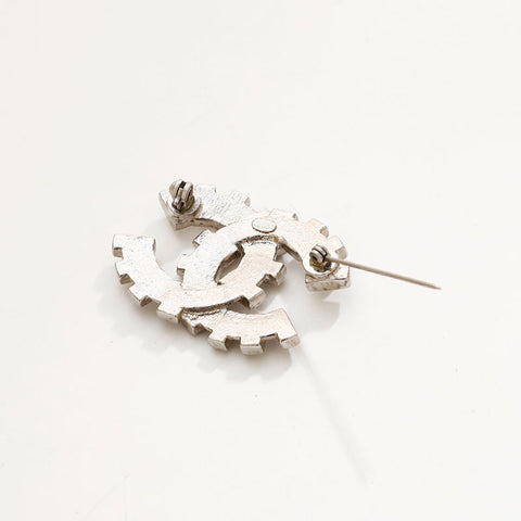 CHANEL COCO Mark rhinestone Brooch Silver WS20460