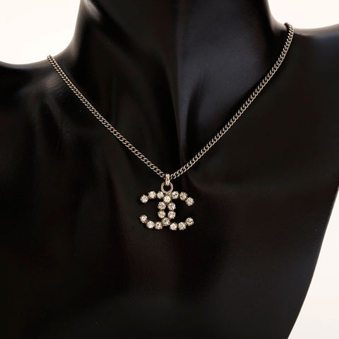 CHANEL COCO Mark rhinestone Necklace Silver WS20461