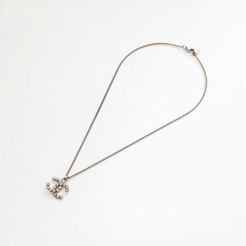 CHANEL COCO Mark rhinestone Necklace Silver WS20461