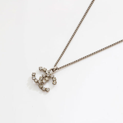 CHANEL COCO Mark rhinestone Necklace Silver WS20461