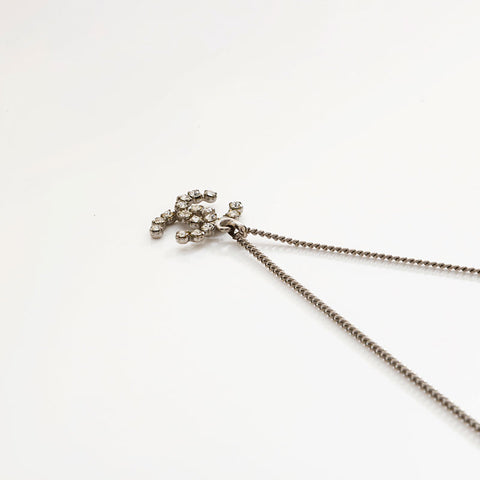 CHANEL COCO Mark rhinestone Necklace Silver WS20461