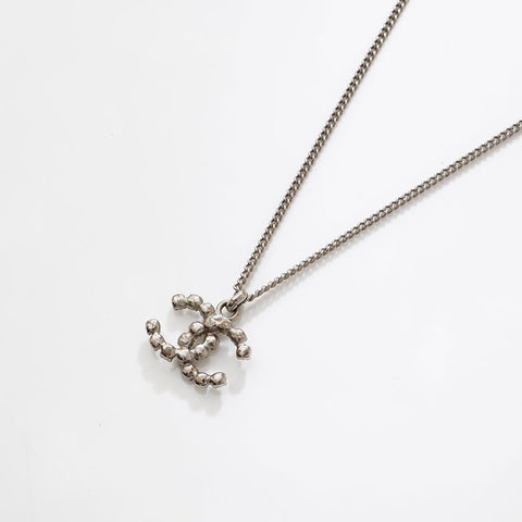 CHANEL COCO Mark rhinestone Necklace Silver WS20461
