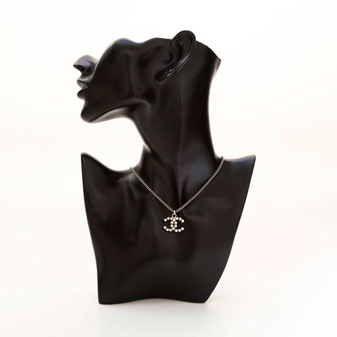 CHANEL COCO Mark rhinestone Necklace Silver WS20461