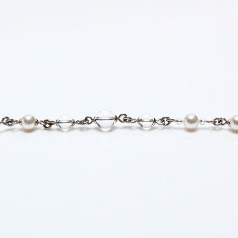 CHANEL COCO Mark Pearl Rhinestone Necklace Silver WS20462