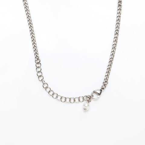 CHANEL COCO Mark Pearl Rhinestone Necklace Silver WS20463