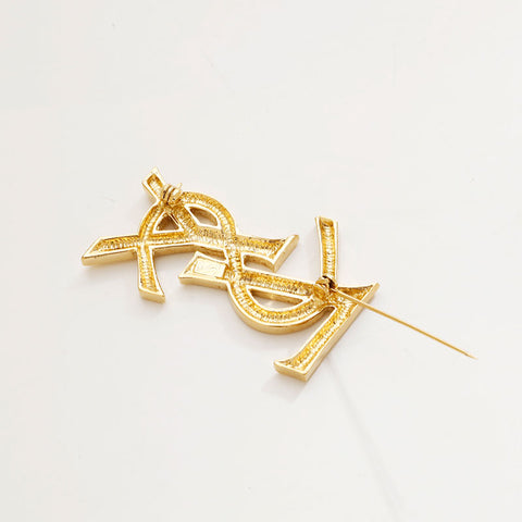YVES SAINT LAURENT logo Brooch gold WS20466