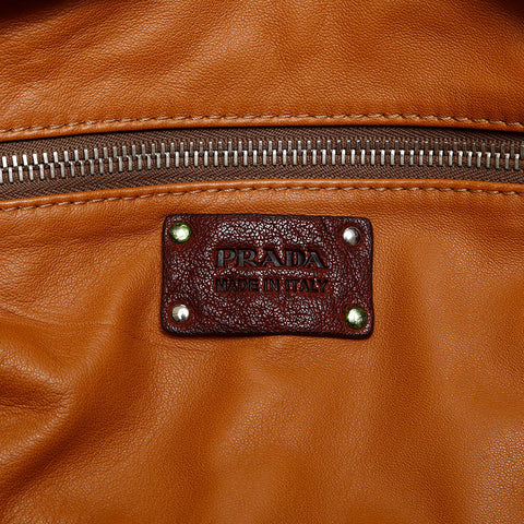 PRADA Washed leather Boston bag Brown WS20467