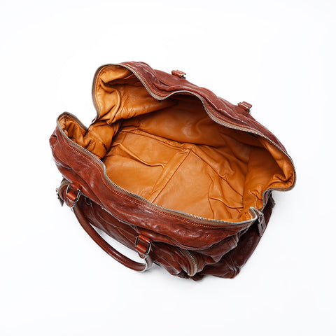 PRADA Washed leather Boston bag Brown WS20467