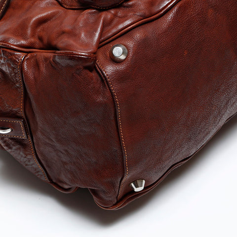 PRADA Washed leather Boston bag Brown WS20467