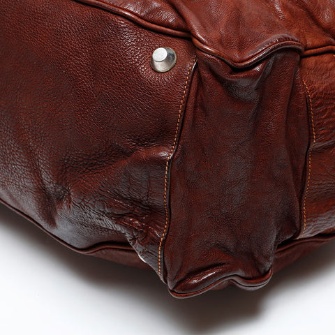 PRADA Washed leather Boston bag Brown WS20467