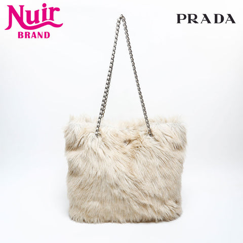 PRADA Fake fur Shoulder Bag white WS20471