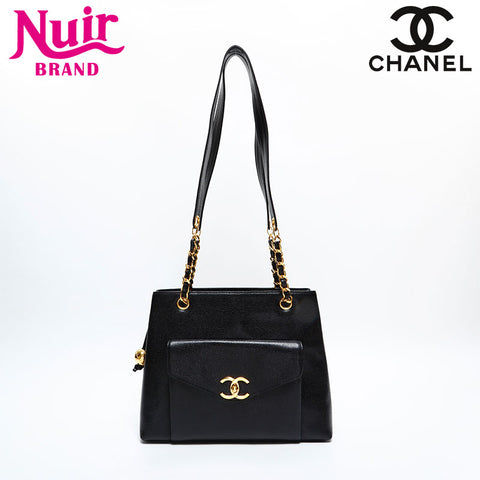 CHANEL No. 4 1996-1997 Turnlock COCO Mark Caviar Shoulder Bag black WS20473