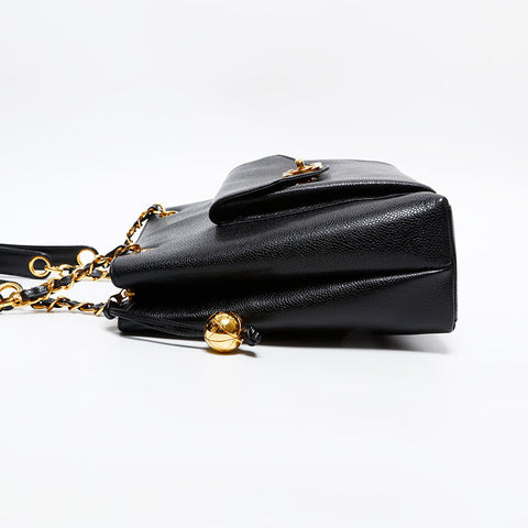 CHANEL No. 4 1996-1997 Turnlock COCO Mark Caviar Shoulder Bag black WS20473