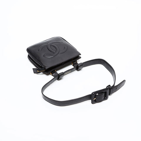 CHANEL No. 1 1989-1991 COCO Mark Lambskin Belt Waist bag black WS20474