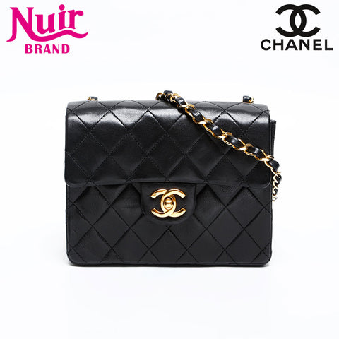 CHANEL 0 series 1986-1988 Lambskin Square Matelasse Mini Shoulder Bag black WS20476