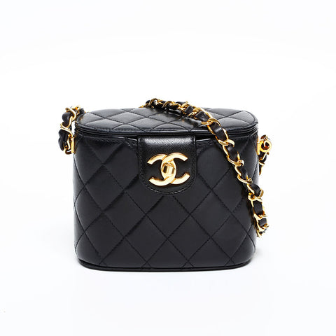 CHANEL No. 2 1991-1994 Lambskin Chain Vanity Shoulder Bag black WS20480