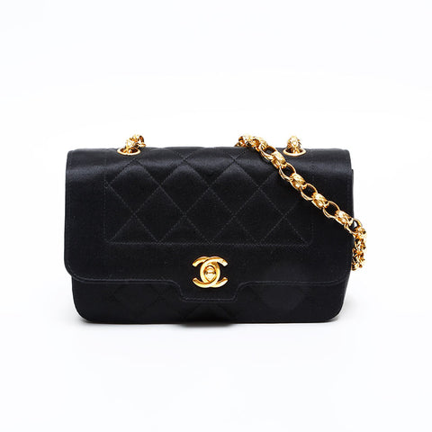 CHANEL No.1 1989-1991 缎面链条迷你 Diana 单肩包 黑色 WS20482