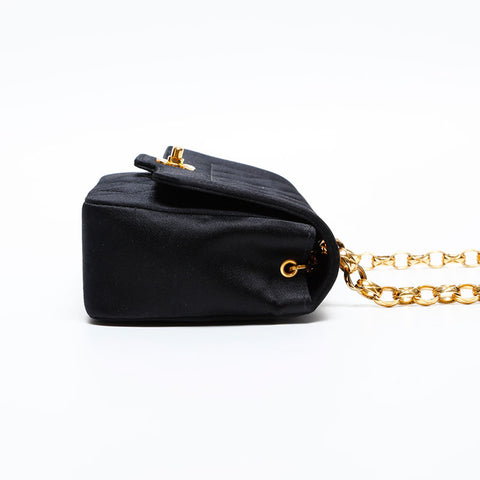 CHANEL No.1 1989-1991 Satin Chain Mini Diana Shoulder Bag black WS20482