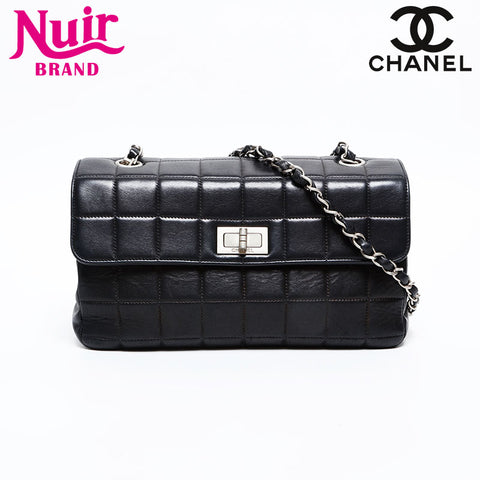 CHANEL No. 6 2000-2002 Lambskin Chocolate Bar 2.55 Chain Shoulder Bag black WS20483