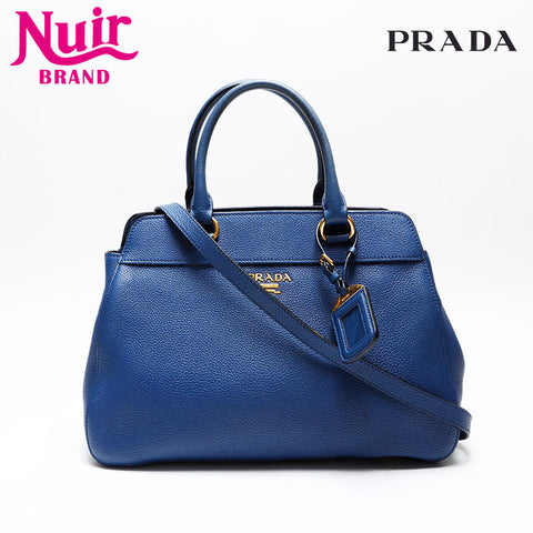 PRADA Leather 2way Handbag blue WS20485