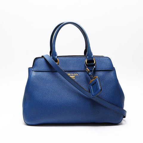PRADA Leather 2way Handbag blue WS20485