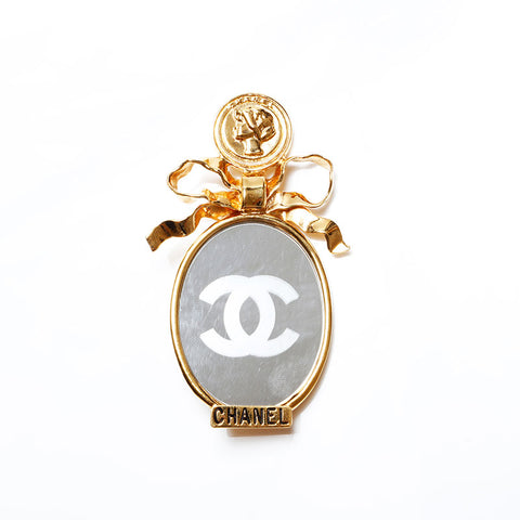 CHANEL COCO Mark Mirror Ribbon Brooch gold WS20493