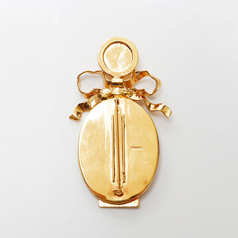 CHANEL COCO Mark Mirror Ribbon Brooch gold WS20493