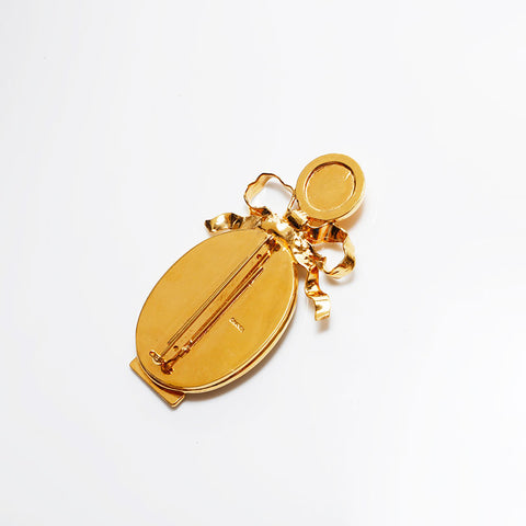 CHANEL COCO Mark Mirror Ribbon Brooch gold WS20493